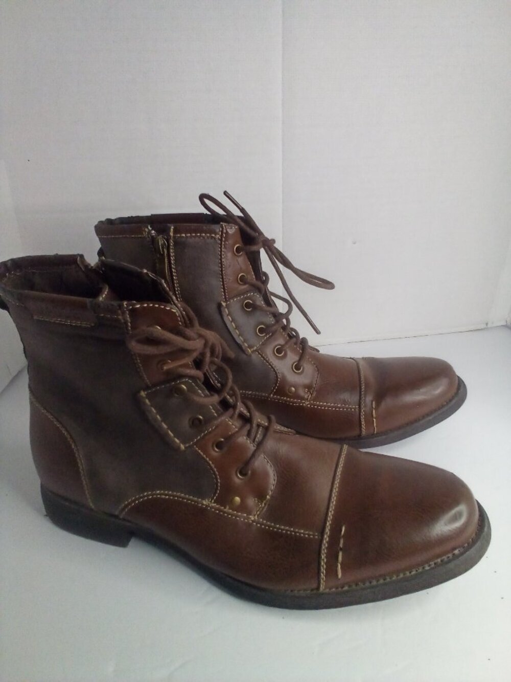 Steve Madden Boots Men 11.5 M Lace Up Zipper Leather Ankle